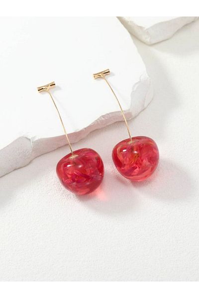 SYGGY Cherries earrings, bright pink cherry pattern, transparent with inserts, Syggy