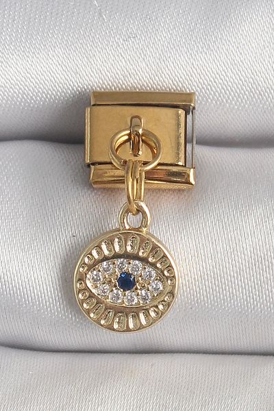 TUA MODA Old Fashioned 316L Steel Gold Color Dangle Zircon Stone Eye Model Nomination Charm