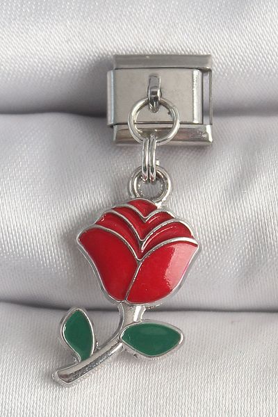E BULURUM 316L Steel Silver Color Hanging Red Rose Model Nomination Charm