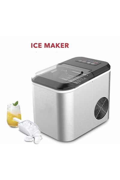 Generic Ice Maker Machine 1.6L 12KG 24H Fast Making Two Cube Sizes Compact Countertop Design Silver Finish