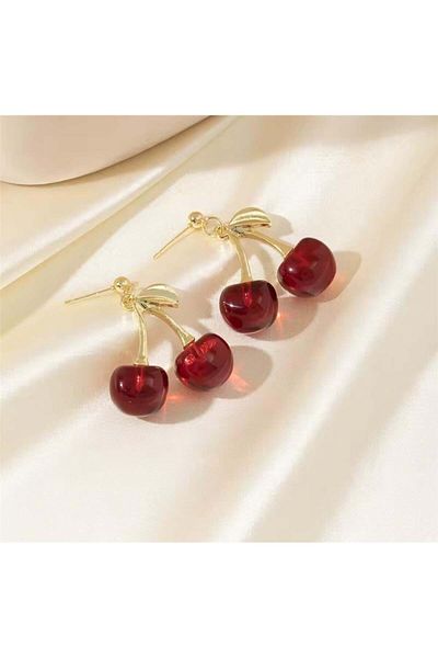 Pelin Aksesuar Red Double Cherry Earrings