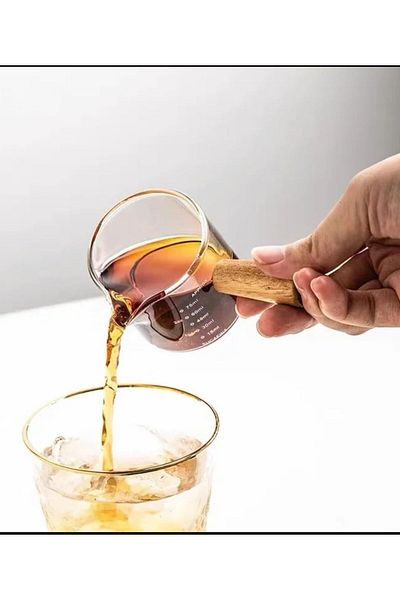 TARIK HOME 75 ml Espresso Measuring Cup with Wooden Handle - High Temperature Resistant Coffee Pot - Milk Jug 1 Piece