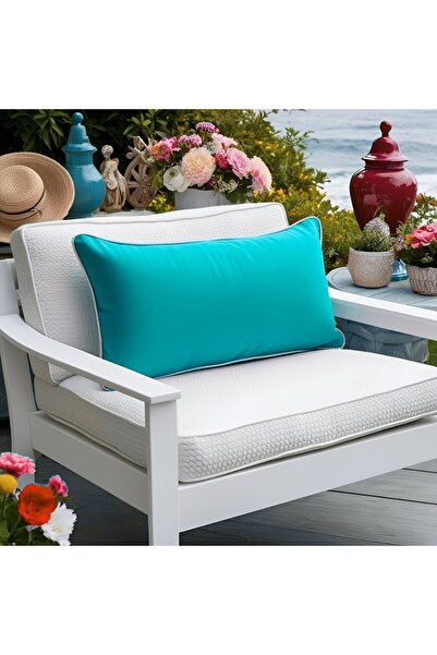 Bc Home Altın Kenar Biyeli Turkuaz Dikdörtgen Kırlent Kılıfı Yumuşak Dokulu 1...