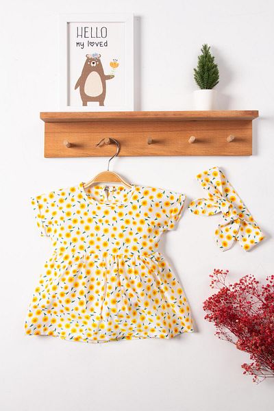 By Cwhr 100% Cotton Linen Bandana Floral Short Sleeve Baby Girl Summer Dress Floral Girl's Dress