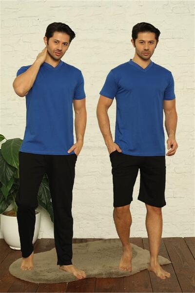 Celira Men's Sax V-Neck 3-Piece Pajama Set 6822