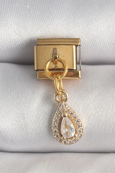 E BULURUM 316L Steel Gold Color Hanging Drop Zircon Stone Nomination Charm