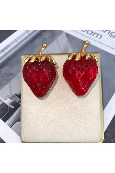 Pelin Aksesuar Kırmızı Akrilik Çilek Küpe