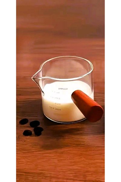TARIK HOME 75 ml Espresso Measuring Cup with Wooden Handle - High Temperature Resistant Coffee Pot - Milk Jug 1 Piece