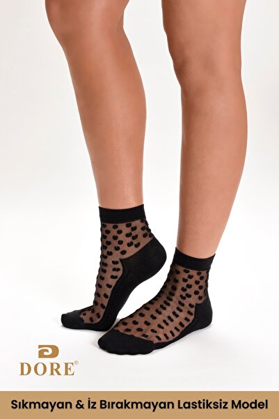 Dore Оригинални дамски прозрачни луксозни чорапи от 2 чифта с шарени тюл на точки
