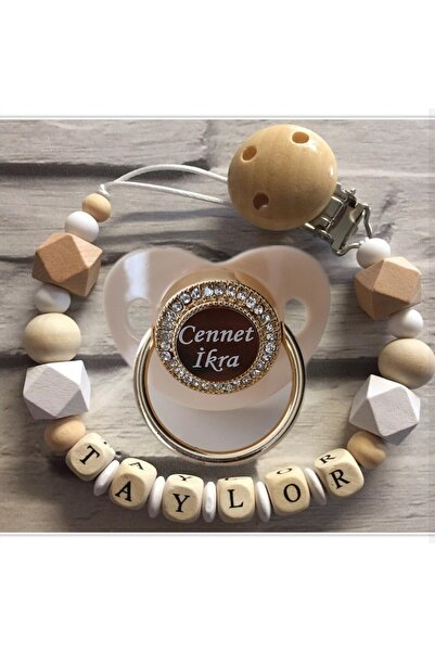 Sahi Aksesuar Isimli Bebek Emzik Zinciri Ve Taşlı Bebek Silikon Emzik Seti (0...