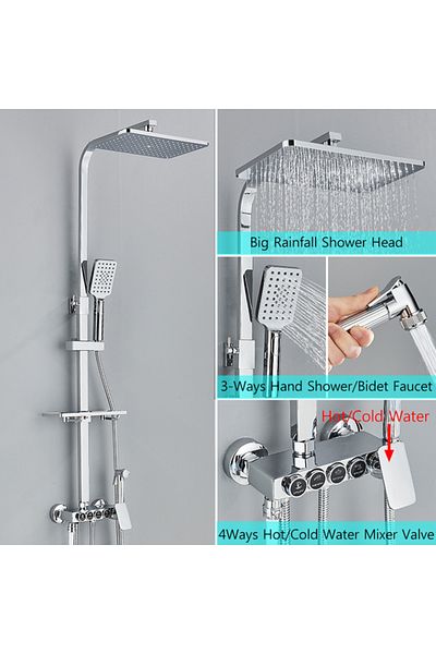 Blackswan Design Shower column, Blackswan, Type M143, adjustable chrome, with movable spout, pressure shower and shelf, 116 cm