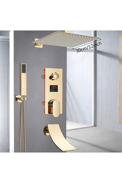 Blackswan Design Shower mixer set, Blackswan, Type M60.13, shiny gold model with waterfall spout, size 30 cm