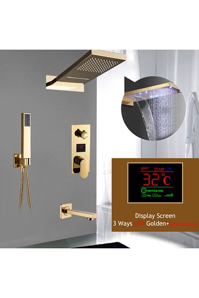 Blackswan Design Shower mixer set, Blackswan, Type M199, shiny gold, display, rotating spout, 2-way shower head, 55 cm
