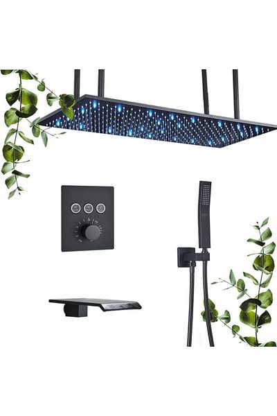 Blackswan Design Set baterie dus, Blackswan, Tip M163, negru, termostat, iluminare LED, montare tavan, 80 cm
