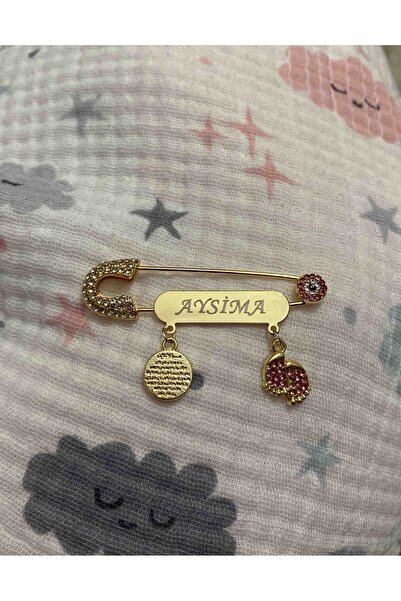 Sahi Aksesuar Kaplama Pembe Kristal Taşlı Isimli Kız Bebek Yaka Iğnesi - Tybk...