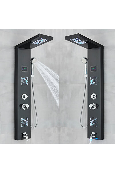 Blackswan Design Shower panel, Blackswan, Type M9007 black model with LED, digital display, spout and SPA functions, 114 cm
