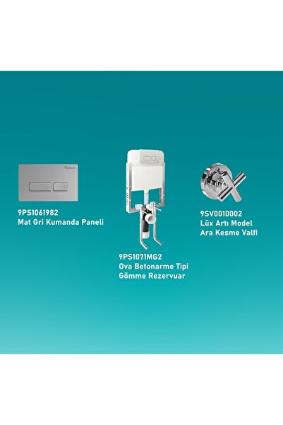 Turkuaz Ova Gömme Rezervuar 3'lü Set Kumanda Paneli Stop Valf
