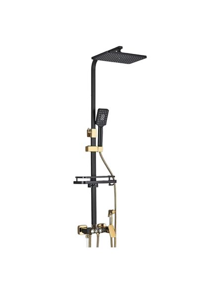 Blackswan Design Shower column, Blackswan, Type M144, black/gold adjustable, with movable spout, pressure shower, 116 cm