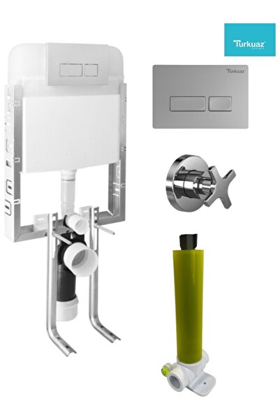 Turkuaz Ova Gömme Rezervuar 3'lü Set Kumanda Paneli Stop Valf