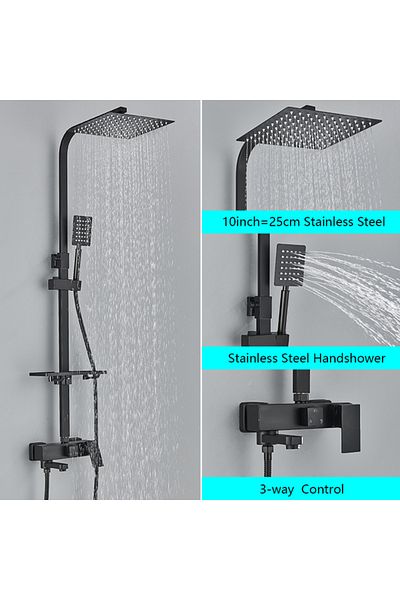 Blackswan Design Shower column, Blackswan, Type M121, adjustable matt black model, with movable spout and shelf, 25 cm