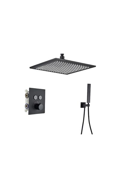 Blackswan Design Shower mixer set, Blackswan, Type M156, matt black, 2-way, thermostat and ceiling mounting, 40 cm