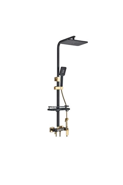 Blackswan Design Coloana dus,Blackswan,Tip M147,negru/auriu ajustabil,termostat,pipa mobila,dus presiune,120 cm