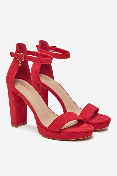 DeeZee Women's Sandals on a block low red block 39