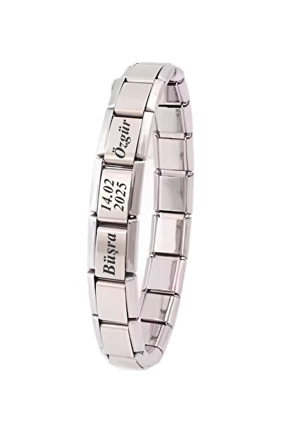 Sahi Aksesuar Isimli Kişiye Özel Isim Yazılı Italyan Charm 18cm Çelik Bilekli...