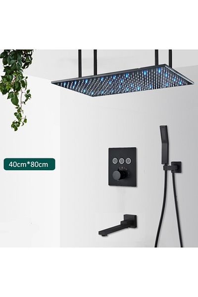 Blackswan Design Set baterie dus, Blackswan, Tip M161, negru, termostat, iluminare LED, montare tavan, 80 cm
