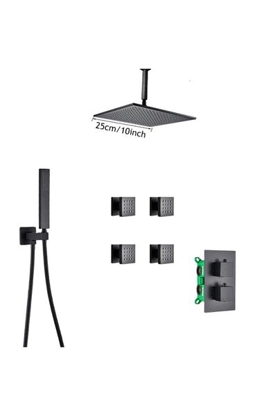 Blackswan Design Shower mixer set, Blackswan, Type M73.60 Massage nozzles, matt black model, size 25 cm