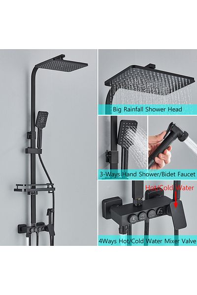 Blackswan Design Shower column, Blackswan, Type M142, adjustable matt black model, movable spout, pressure shower, 116 cm