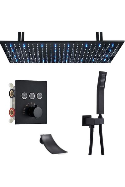 Blackswan Design Shower mixer set, Blackswan, Type M162, black, thermostat, LED lighting, ceiling mounting, 80 cm