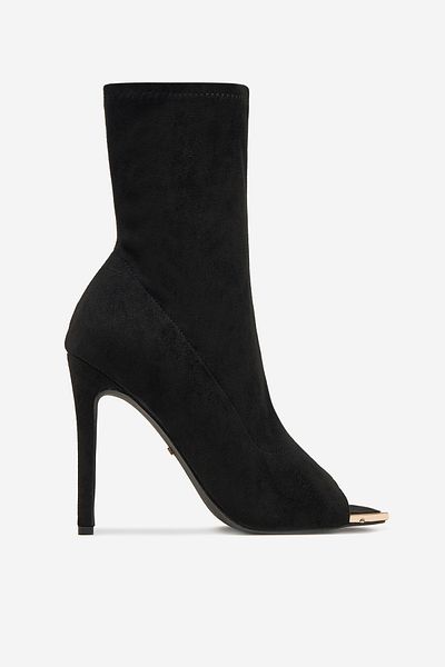 DeeZee Ghete stiletto negre pentru femei cu toc înalt, talpă 39
