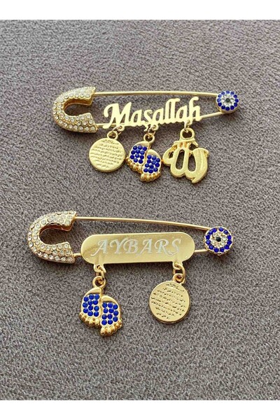 Sahi Aksesuar Kaplama Isimli Mavi Kristal Taşlı Erkek Bebek Yaka Iğne Seti Bk...