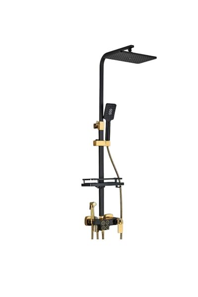 Blackswan Design Shower column, Blackswan, Type M140, black/gold adjustable, thermostat, digital display, 110 cm