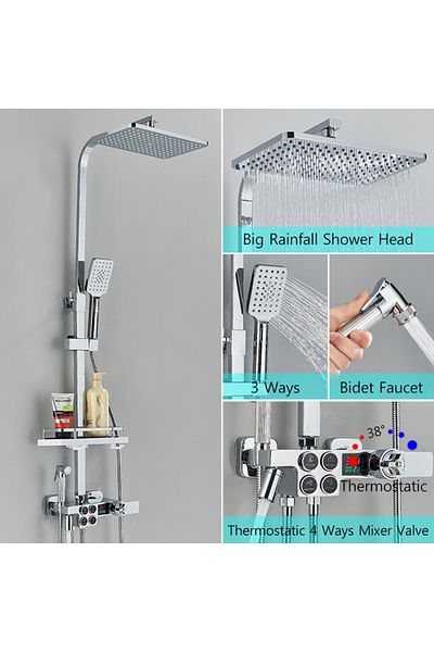 Blackswan Design Shower column, Blackswan, Type M138, adjustable chrome, thermostat, pressure shower, digital display, 110 cm