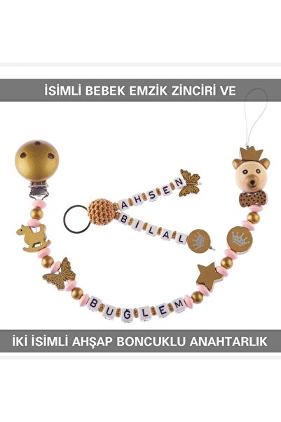 Sahi Aksesuar Isimli Bebek Emzik Zinciri Ve Iki Isimli Anahtarlık Seti
