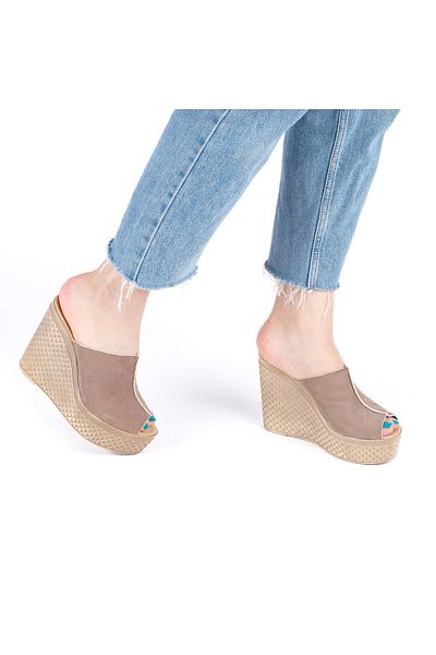 Star Tombis High Heeled 12cm Wedge Heel Inside and Outside Real Leather Slippers