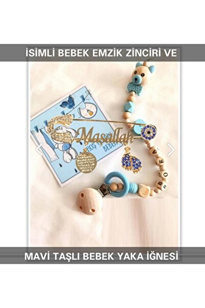 Sahi Aksesuar Isimli Bebek Emzik Zinciri Ve Pembe Taşlı Bebek Yaka Iğnesi