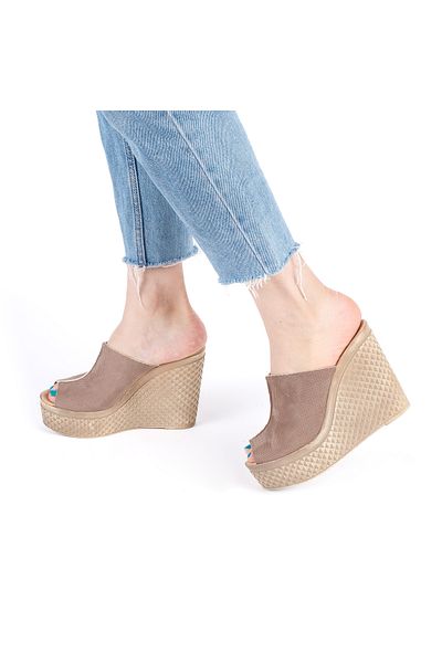 Star Tombis High Heeled 12cm Wedge Heel Inside and Outside Real Leather Slippers