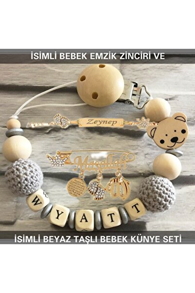 Sahi Aksesuar İsimli Bebek Emzik Zinciri ve İsimli Bebek Künye Seti BEZYI702