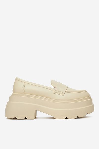 DeeZee Mocasini damă bej pastel cu talpă groasă, talpă joasă, 36
