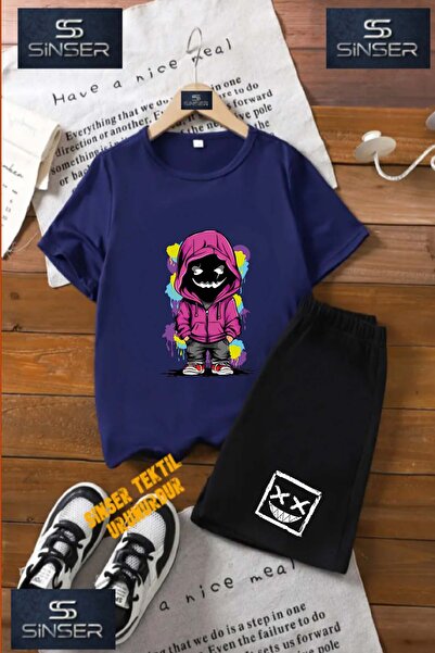 SS SİNSER Tricou cu gât rotund cu imprimeu special pentru copii „BLACK GHOST ...