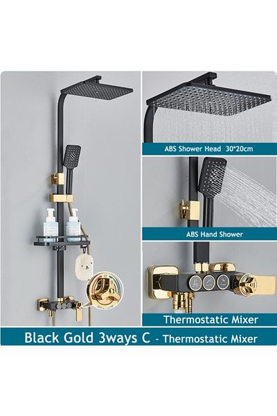Blackswan Design Shower column, Blackswan, Type M226, black/gold, thermostat, SPA type hand shower, mobile spout, 116 cm