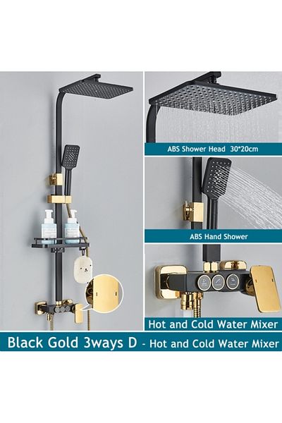 Blackswan Design Coloana dus, Blackswan, Tip M225, negru mat/ auriu lucios, dus mana tip SPA, pipa mobila, 116 cm