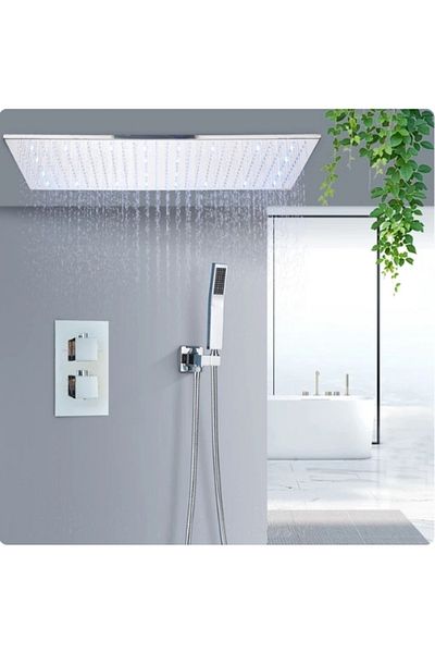Blackswan Design Shower mixer set, Blackswan, Type M265, chrome, LED lighting, thermostat and ceiling mounting, 80 cm