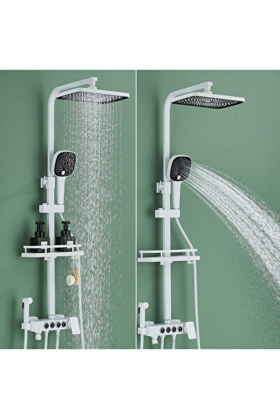 Blackswan Design Coloana dus, Blackswan, Tip M231, alb, dus cu presiune, dus mana tip SPA si pipa mobila, 118 cm