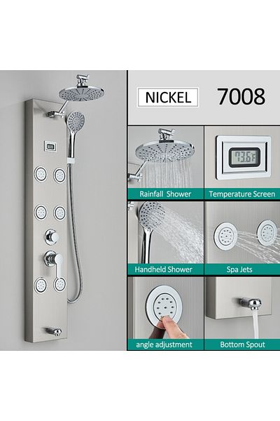 Blackswan Design Panel dus, Blackswan, Tip M7008 nichel cu cap de dus, afisaj digital, pipa si functii SPA, 111 cm