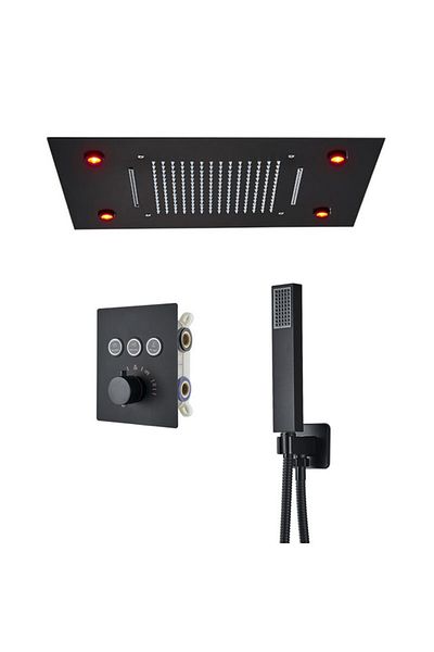 Blackswan Design Shower mixer set, Blackswan, Type M165, black, thermostat, remote control and LED lighting, 50 cm