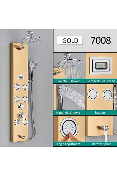 Blackswan Design Shower panel, Blackswan, Type M7008 gold with shower head, digital display, spout and SPA functions, 111 cm